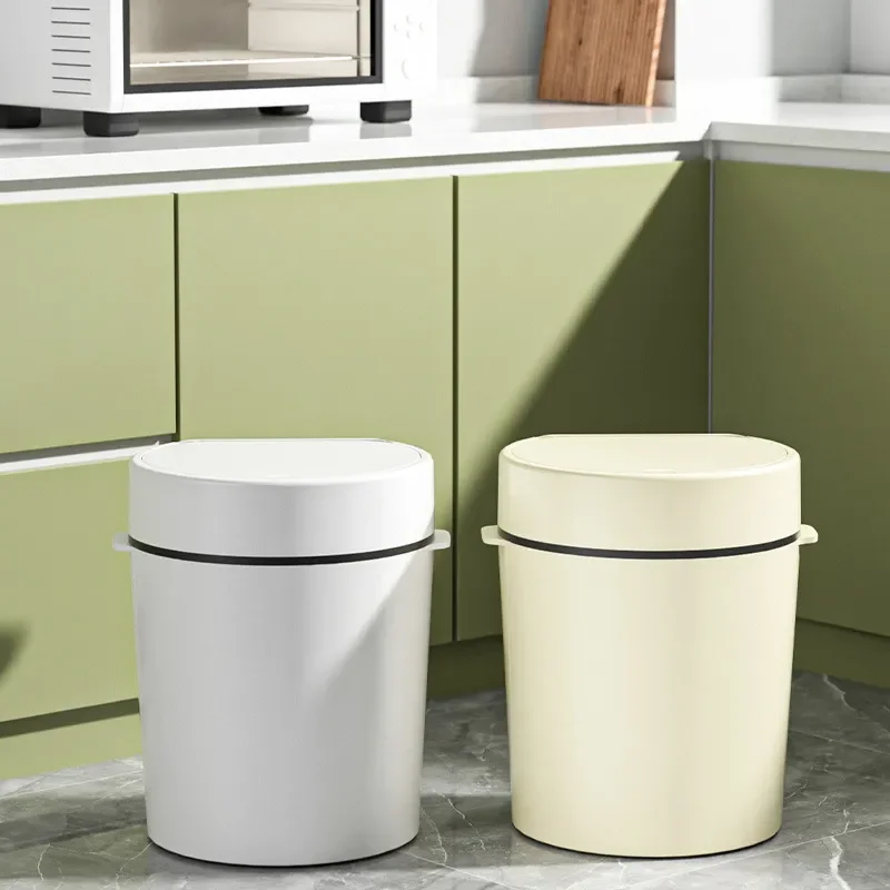 

Bathroom Trash Can with Pop-Up Lid Small Plastic Trash Bin 9L Trash Can Bathroom Kitchen Office Wastebasket for Bedroom