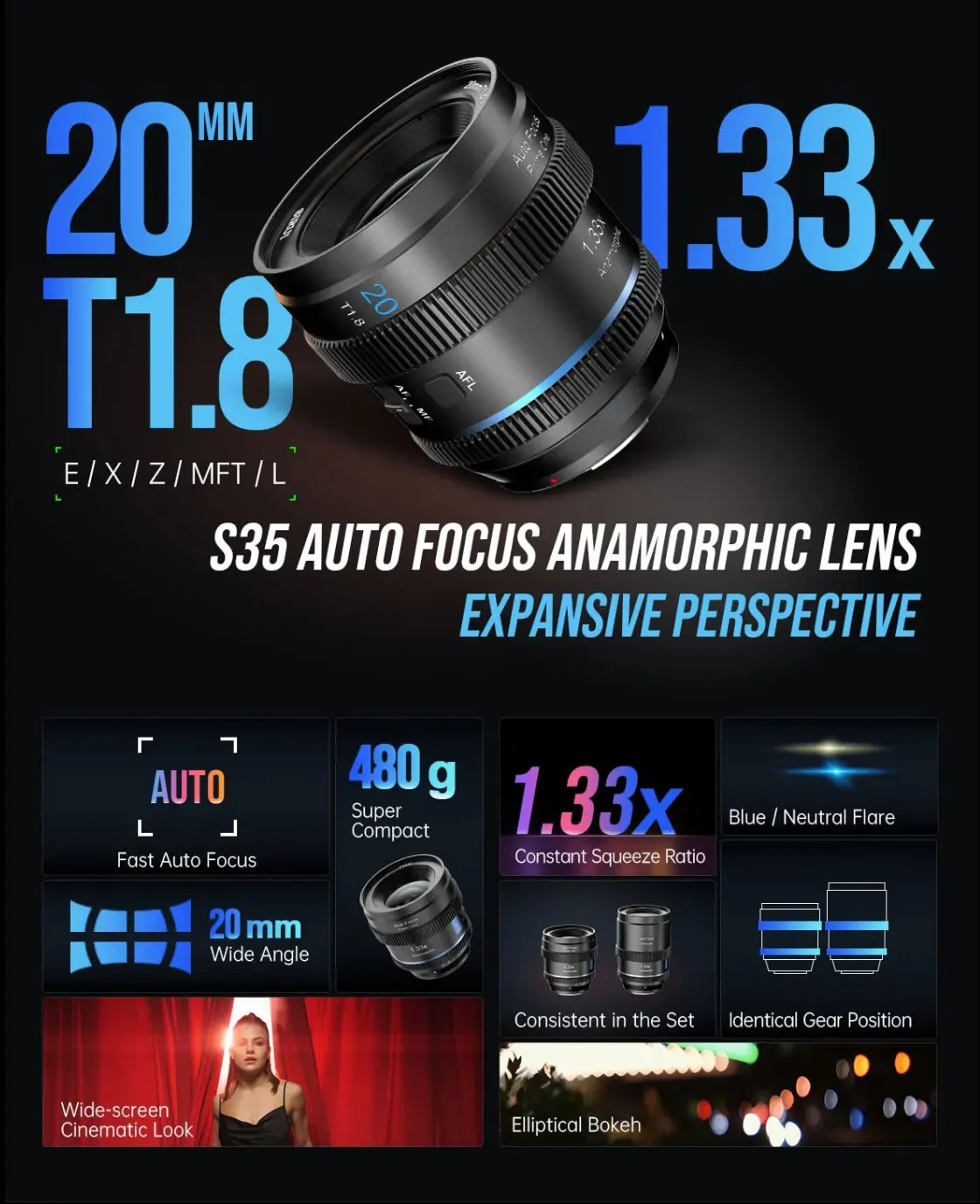 SIRUI 20mm S35 Autofocus Anamorphic Lens For Sony E