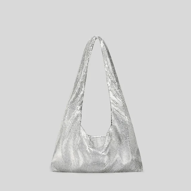 Shimmery Metallic Mini Shoulder Bag - Silver-colored - Ladies
