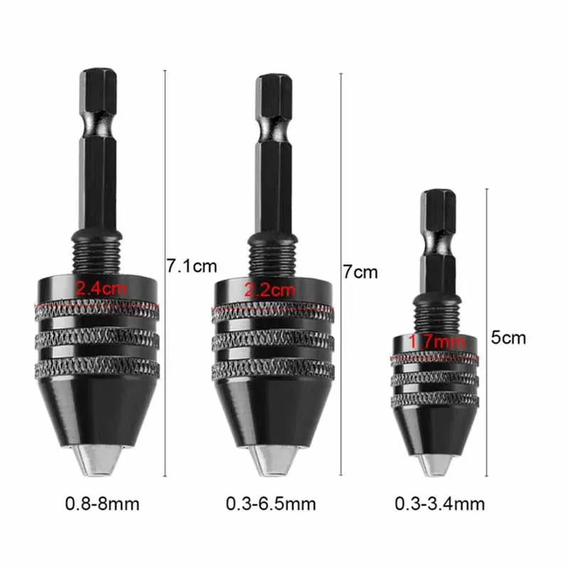Keyless Drill Chuck 0.3-8mm Self-Tighten Electric Drill Bits Collet Fixture 1/4" Hex Shank Quick Change Converter
