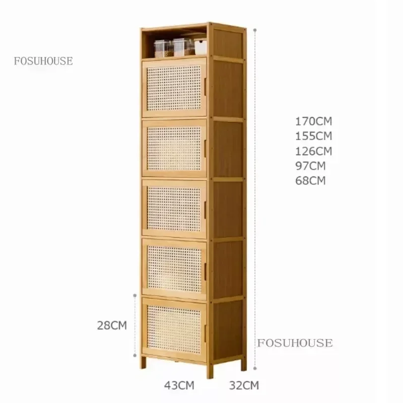 Wooden Rattan Kitchen Cabinets Sandwiched Multi-layer Wine Storage Cabinet Multi-functional Sideboards Home Furniture K