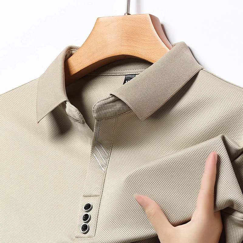 New Men’s Long-sleeved Polo Shirt Sweatwear Business Casual Top Fashion Classic Solid Color Male Brand Basic V-neck Top Best Sellers In Men's Clothing
