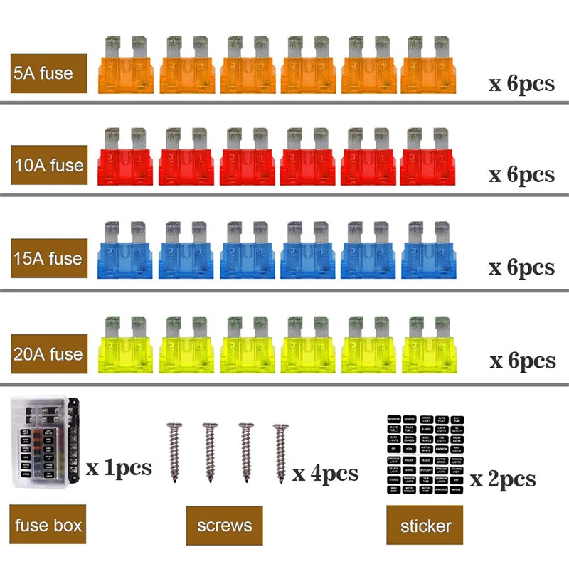 12V 24V 6 Way 12 Way Blade Fuse Box Holder For Car Boat Fuse Holder Block Power Panel Board Yacht RV Truck Accessories Set