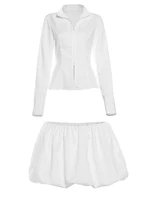 Weird Puss Casual Women 2Piece Set Autumn Trend Skinny Simple Daily Long Sleeve Crop Tops+Puffy Skirt Streetwear Matching Outfit - Image 6