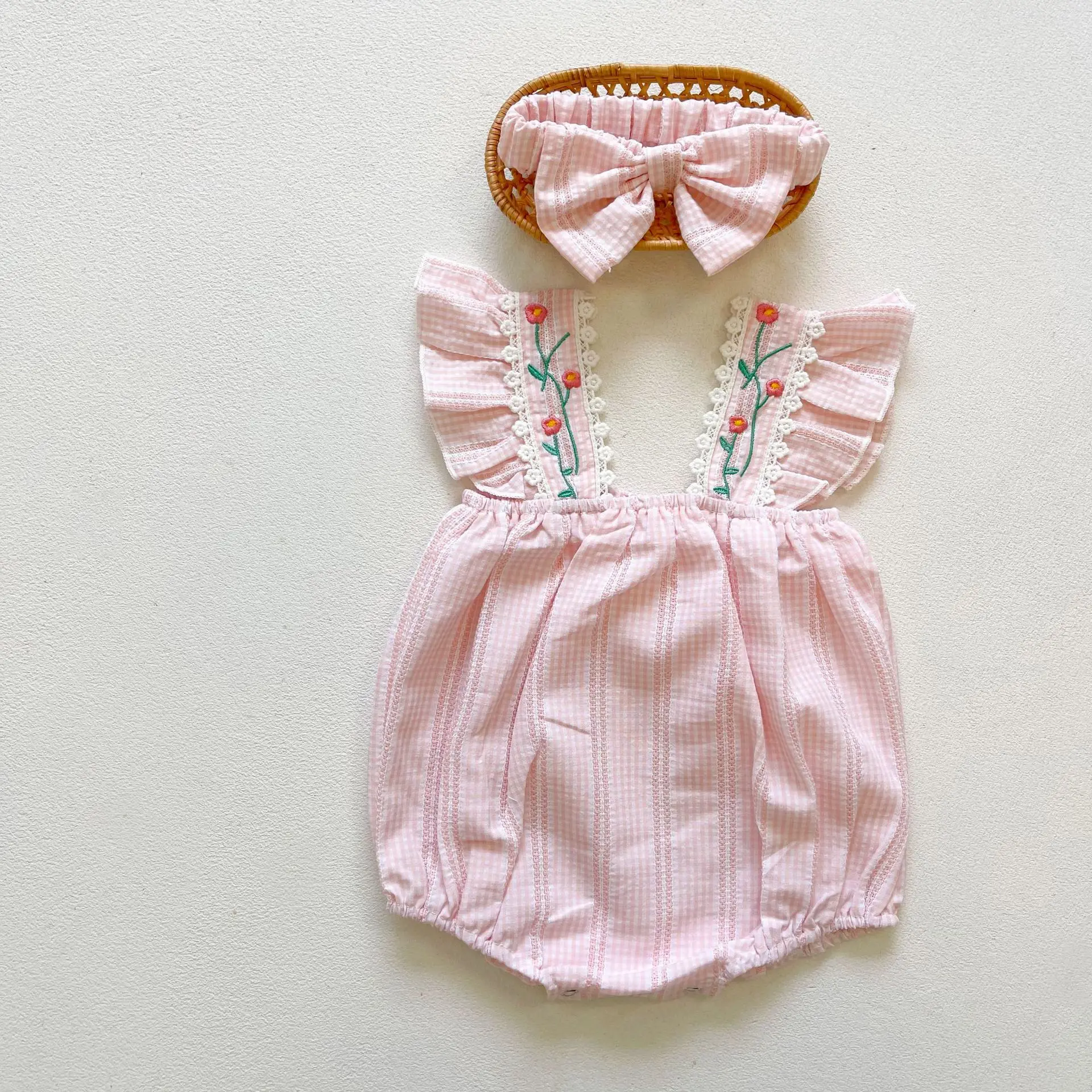 Summer Infant Baby Girls Short Sleeve Lace Printing Jumpsuit Cute Newborn Kids Baby Girls Clothes Rompers Kids Baby Girl Rompers best baby bodysuits Baby Rompers