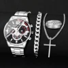 4pcs/set Fashion Men's Watch Set Business Calendar Quartz Watch with Bracelet Necklace Ring Set 1