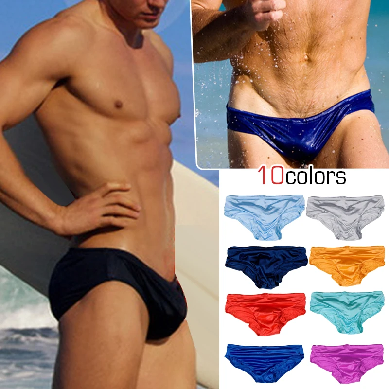 

Men Sexy Bright Low Rise Solid Swimwear Swim Bikini Briefs Print Pad Swimsuits Print Board Surf Shorts Bottom Underwear Trunks