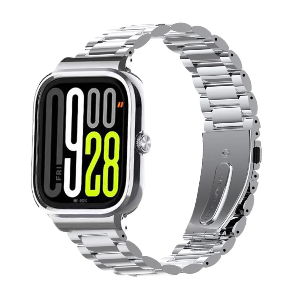 Enhanced Metal Watch Strap and Protective Case Set - Three-Bead Stainless Steel Design