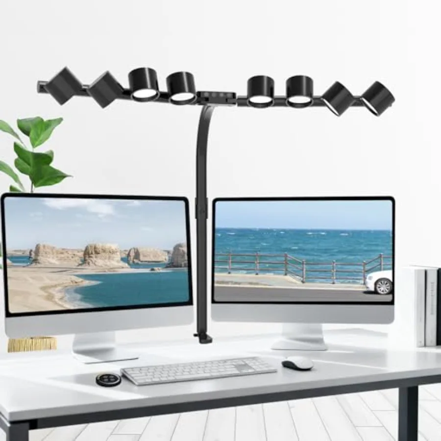 8 Light Sources Gooseneck Tree Desk Lamp with Clamp 24W Eye-Care Bright LED Desk Light with Free Rotation Dimmable Reading Tabl