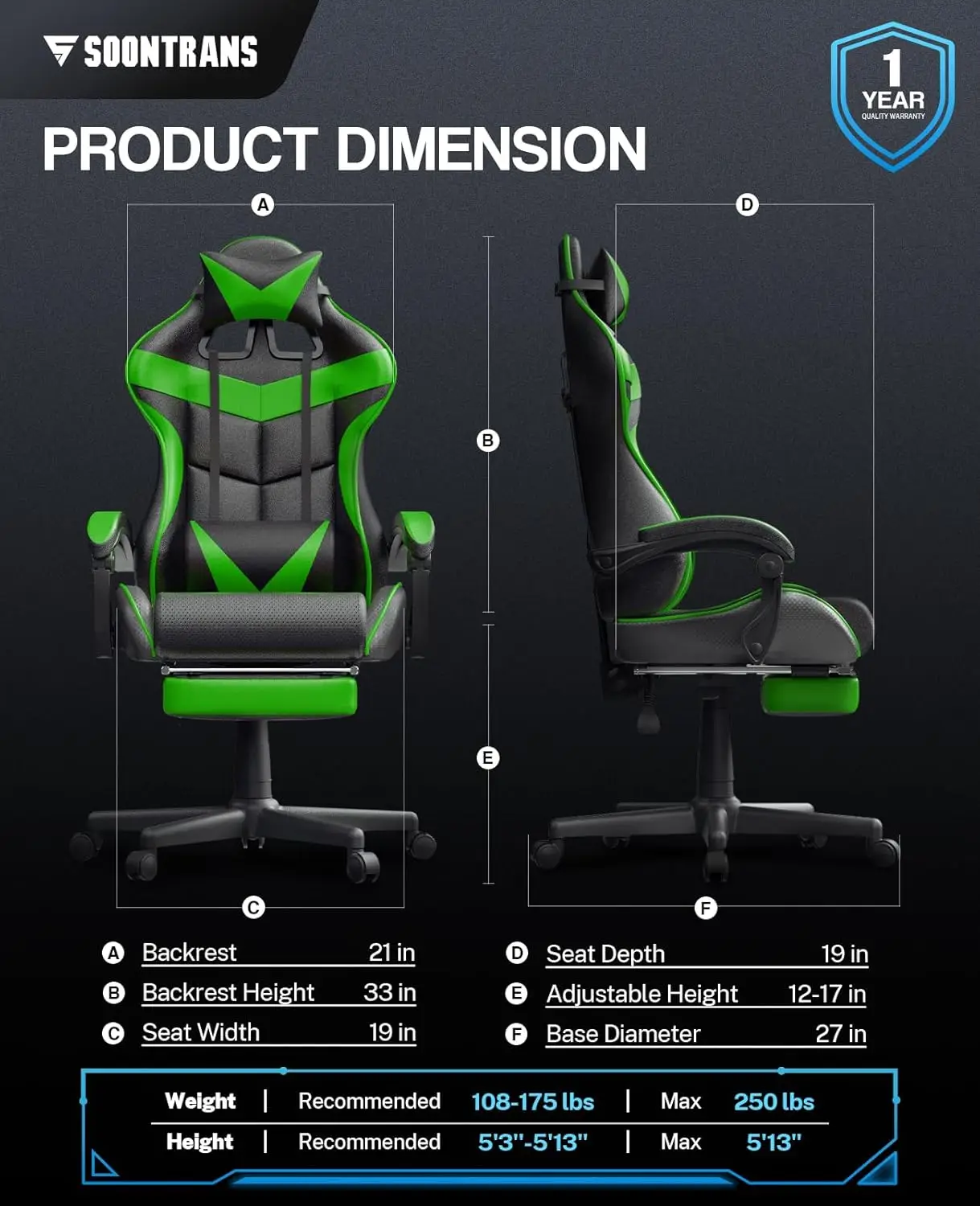 Gaming Chair with Footrest Massage