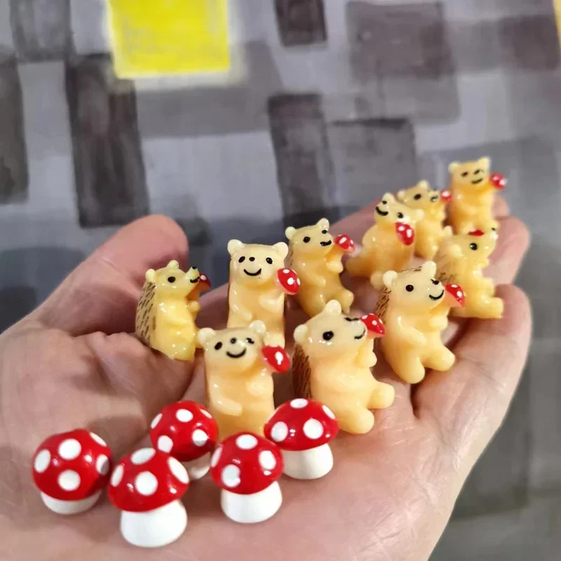 15Pcs Hedgehog with Mushrooms Cute Animal Fairy Garden Gnome Moss Terrarium Crafts Home Decor Diysupplies Figurine
