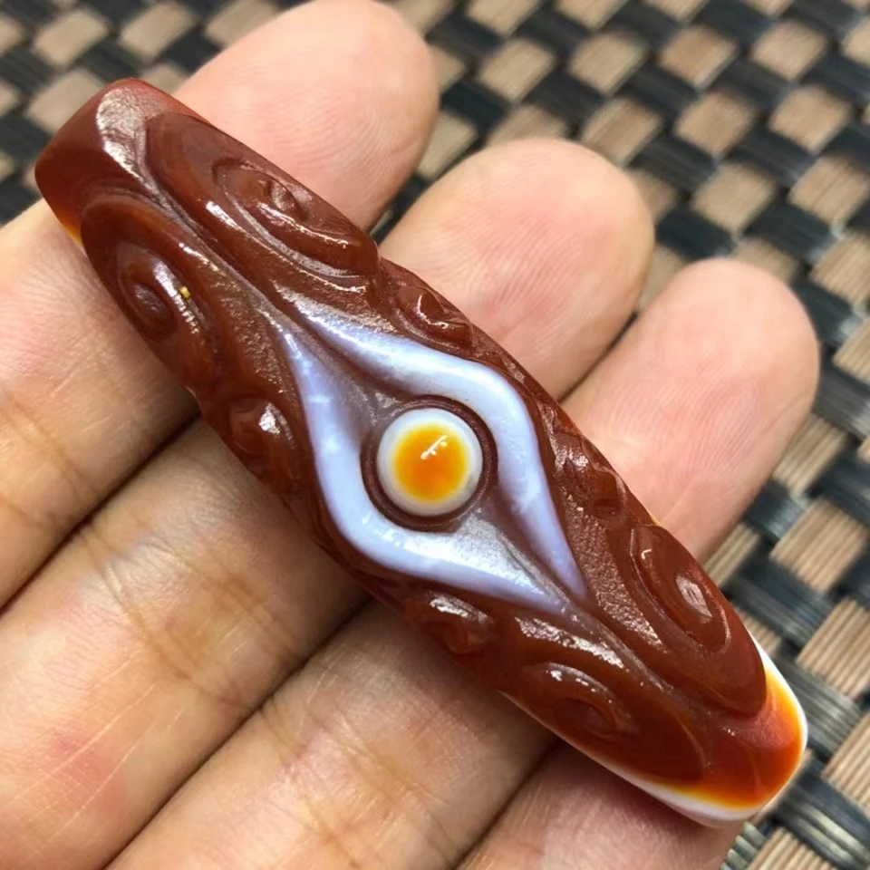 Molto Raro Ciondolo Con Perline Dzi Tibetane Buddha Eye Amulet Nature Vein Magic Energy Gemstone Churinga