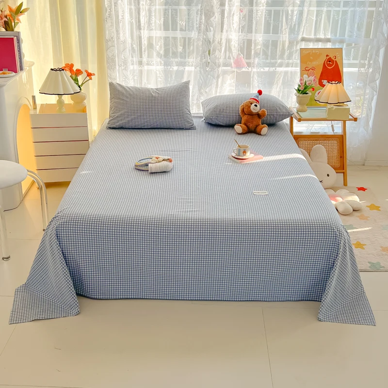 Mattress cover Japanese Style 100% Cotton Woven Flat Fitted Bed Sheet With Elastic Couple Bed Linen Single Bedding Full Size 3