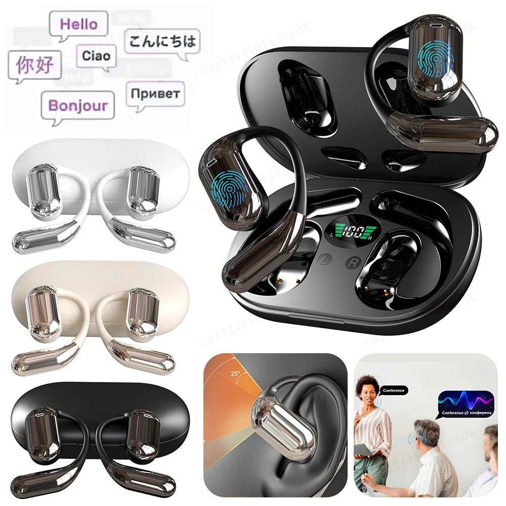 AI Translator Earbuds Real Time Voice Translator 144 Languages Instant Translation Noise Canceling Wireless Bluetooth Headphones