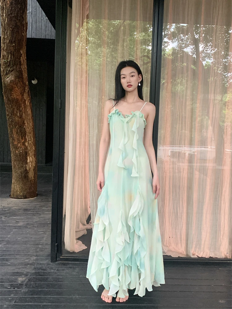 CHEERART Mint Green Ruffles Long Maxi Vacation Dresses 2024