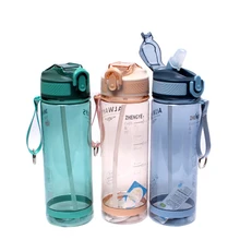  800ml with straw Sports Water Bottle For Camping Hiking Outdoor Plastic Transparent BPA Free Bottle For  Drinkware 