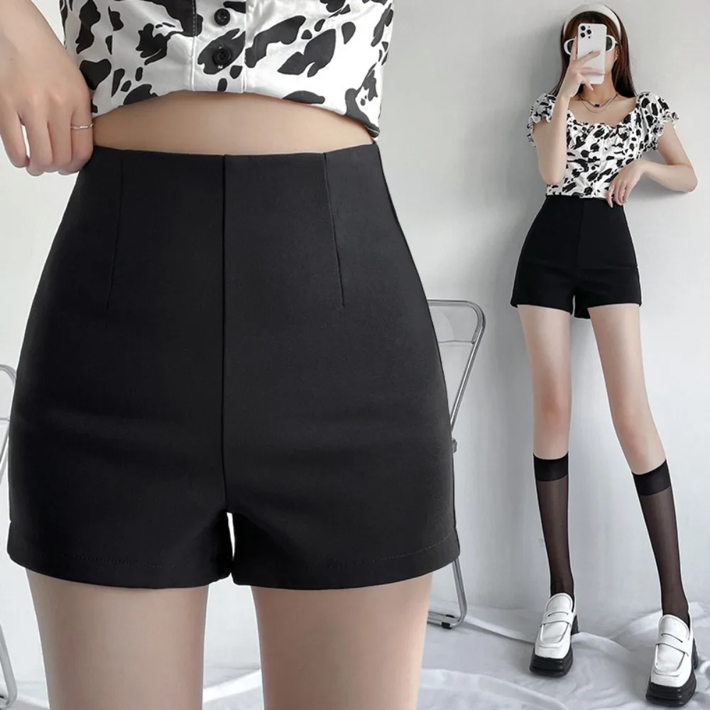 

Zipper Summer A-line Shorts Trousers Black Loose High Waist Suit Shorts Hip Wrap Female Clothing Solid Slim Hot Pants Spring