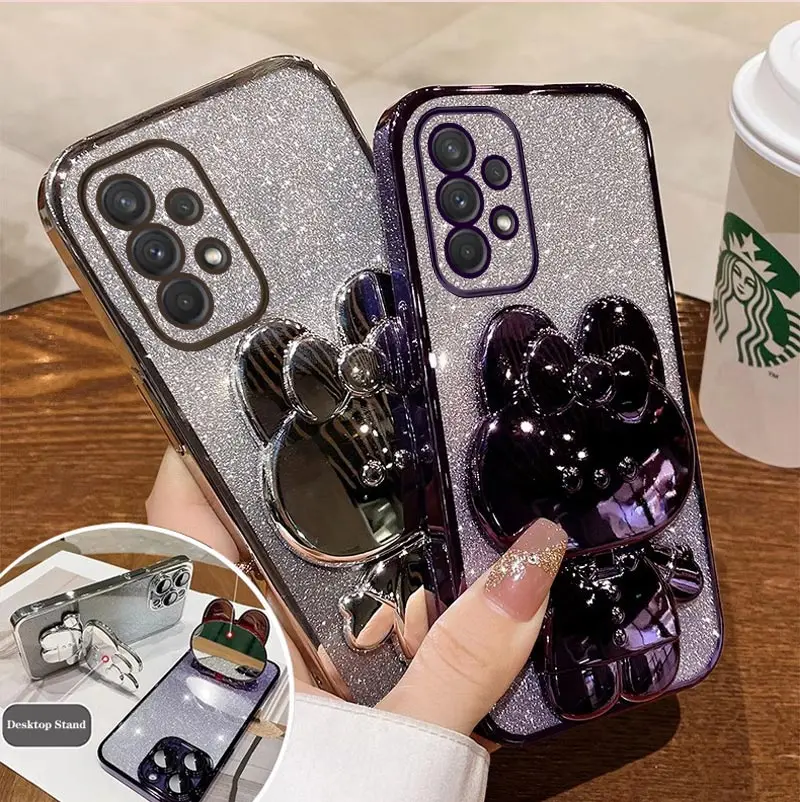 Rabbit Makeup Mirror Plating Phone Holder Case Cover
