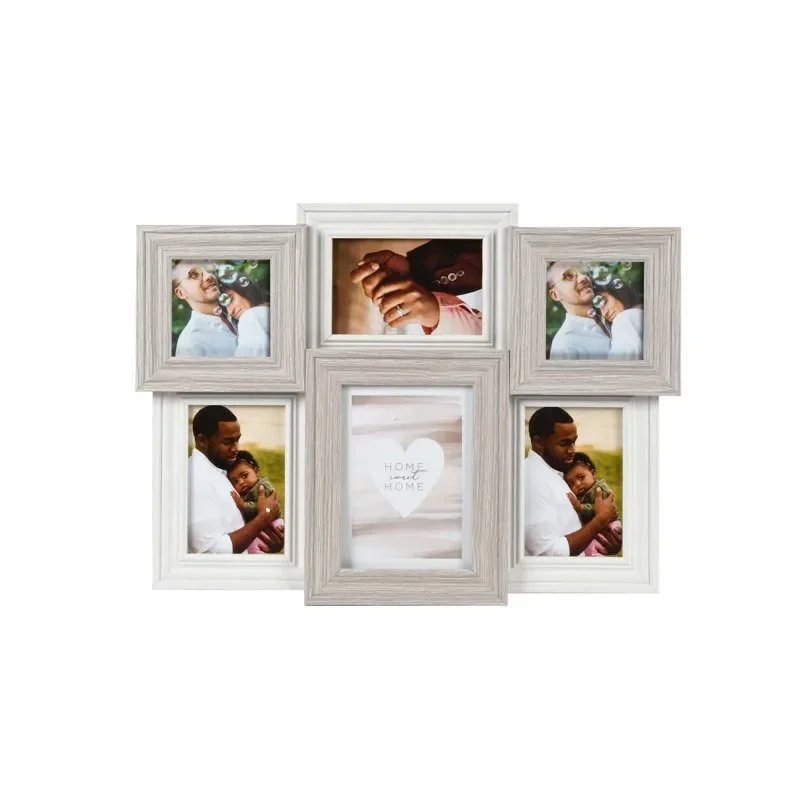 

6-Opening, for 4x6, 4x4, and 5x7 Photos, Collage Picture Frame, White-Natural