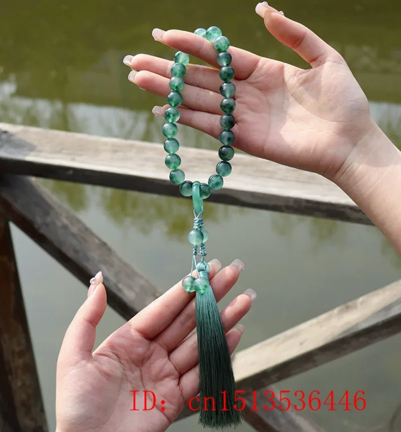 【2025年】お歳暮ギフト Green Jade Tibetan Necklace Bracelet Tassel Beads 12mm Stone アクセサリー
