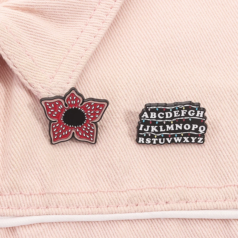 Sci-fi Horror Movies Brooch Enamel Pins Red Cannibal Flowers And 26 English Letter Brooches Backpack Lapel Badge Jewelry Gifts Image 9