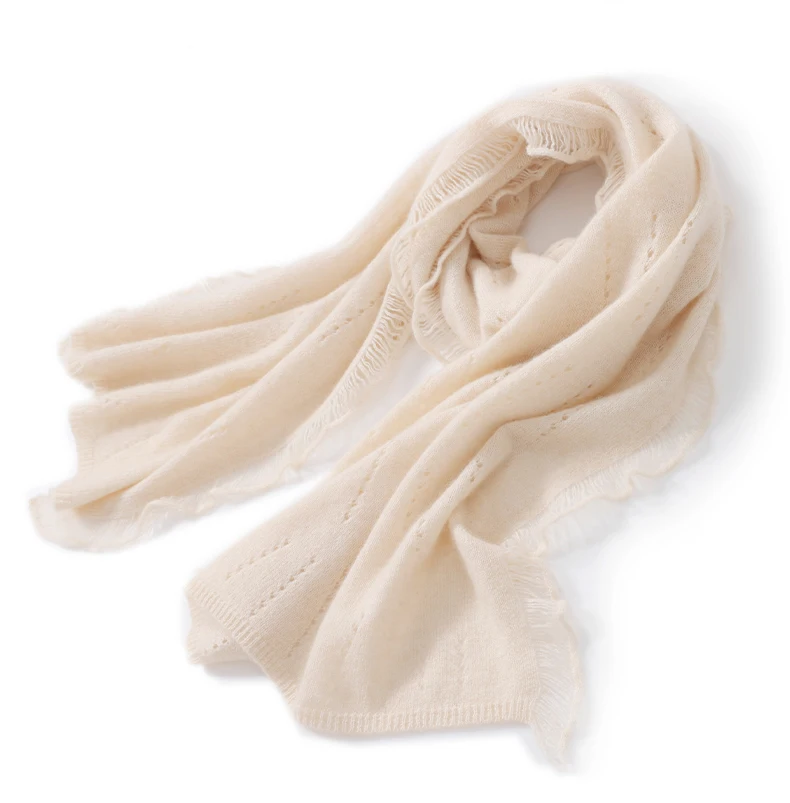 Schal aus 100 % Kaschmir für Damen, Schal mit doppeltem Verwendungszweck und Quasten, hohler, langer, vielseitiger gestrickter Halswärmer, seidig und warm – Detail 11