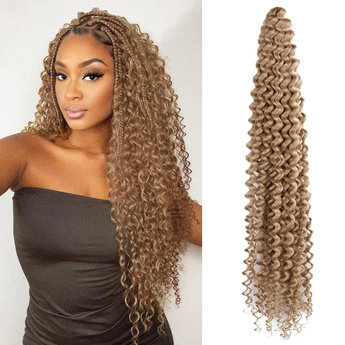 Synthetic Curly crochet hair 22&rdquo; 55.88 cm 1piece deep wavy crochet hair synthetic ocean wavy extensions # 1b natura