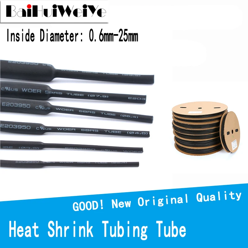 

5 METER/LOT Heat Shrink Tubing Tube Sleeving Wrap Wire Sell DIY Connector Repair BLACK 2:1 Diameter 0.6 0.8 1 1.5 2 2.5 3 4 25mm