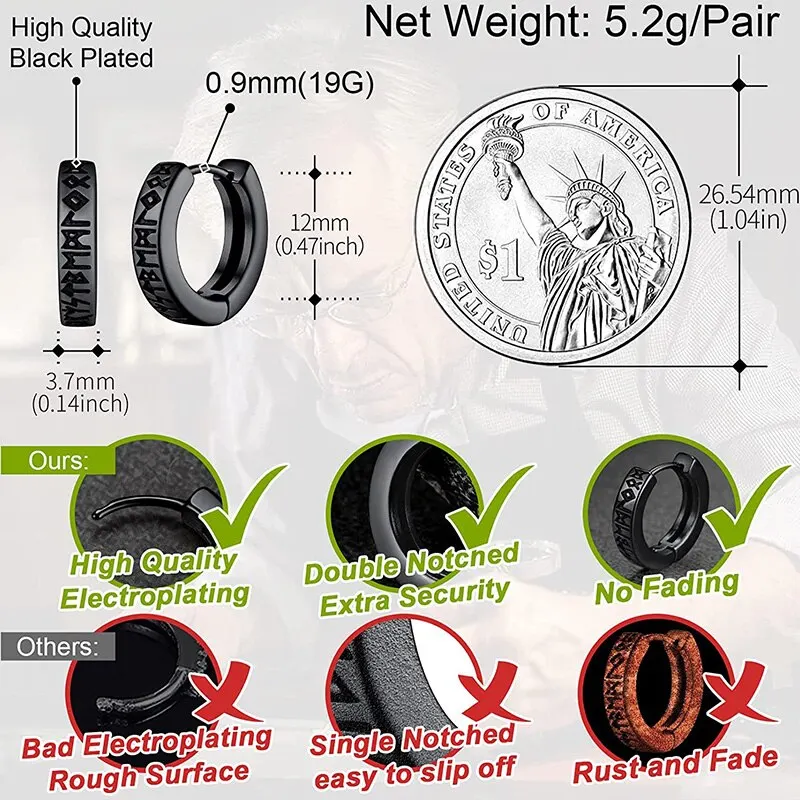 Sfc44cee2f9664ac58c3f6754519691b3O Stainless Steel Norwegian Viking Rune Hoop Earrings for Men Woman Unisex 12mm Huggie Hoop Religious Earring Jewelry Mallzona