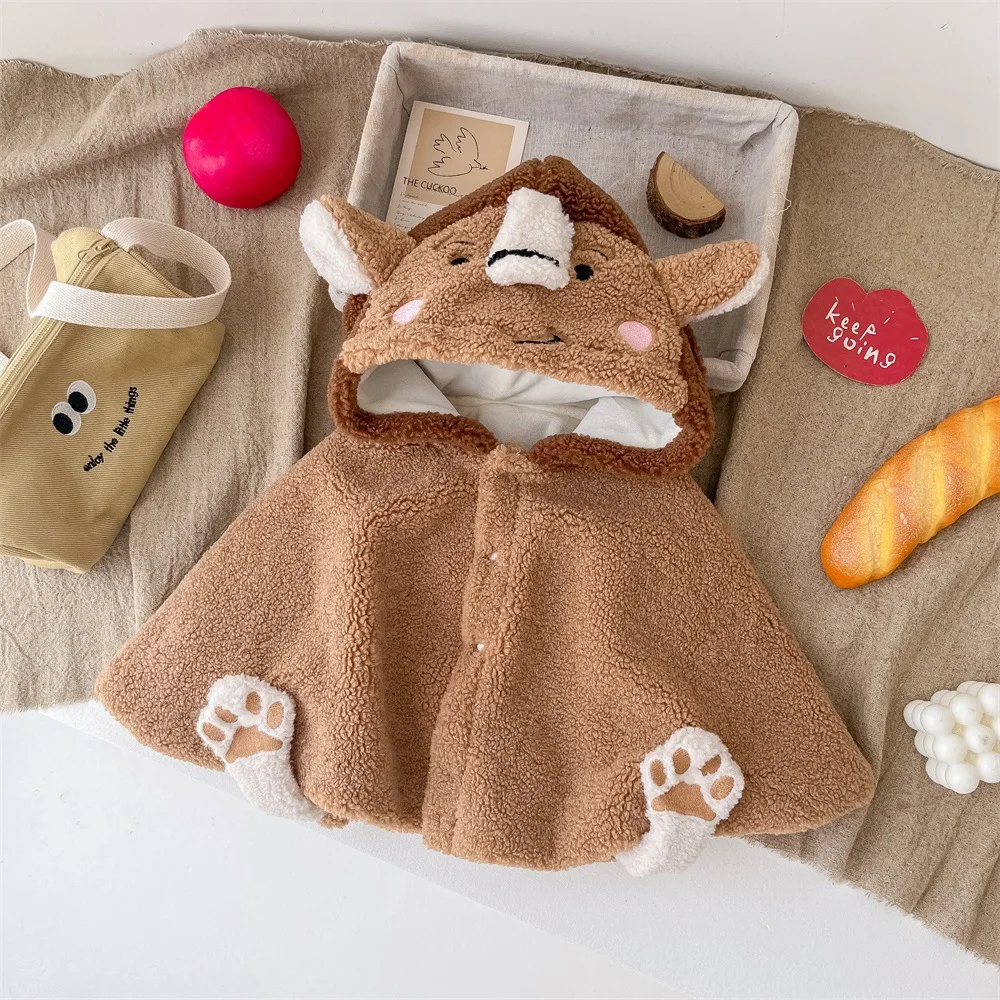 Infant and Toddler Cloak Autumn and Winter Outing Thick Fleece Coat Baby Boys Girls Cute Cartoon Animal Shawl
