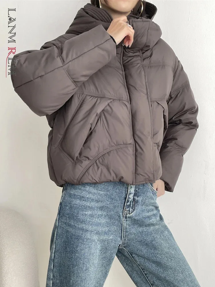 

[LANMREM] Hooded Design Thick Warm Down Jackets For Women Long Sleeve Single Breasted Coats Female 2023 Winter New 26D7514