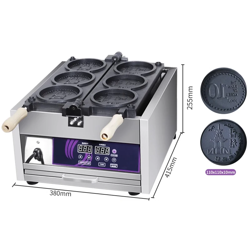 Commercial or Household 4pcs Korean Currency Maker Stainless Steel Electric 220V 110V Gold Coin Waffle Cake Machine 2