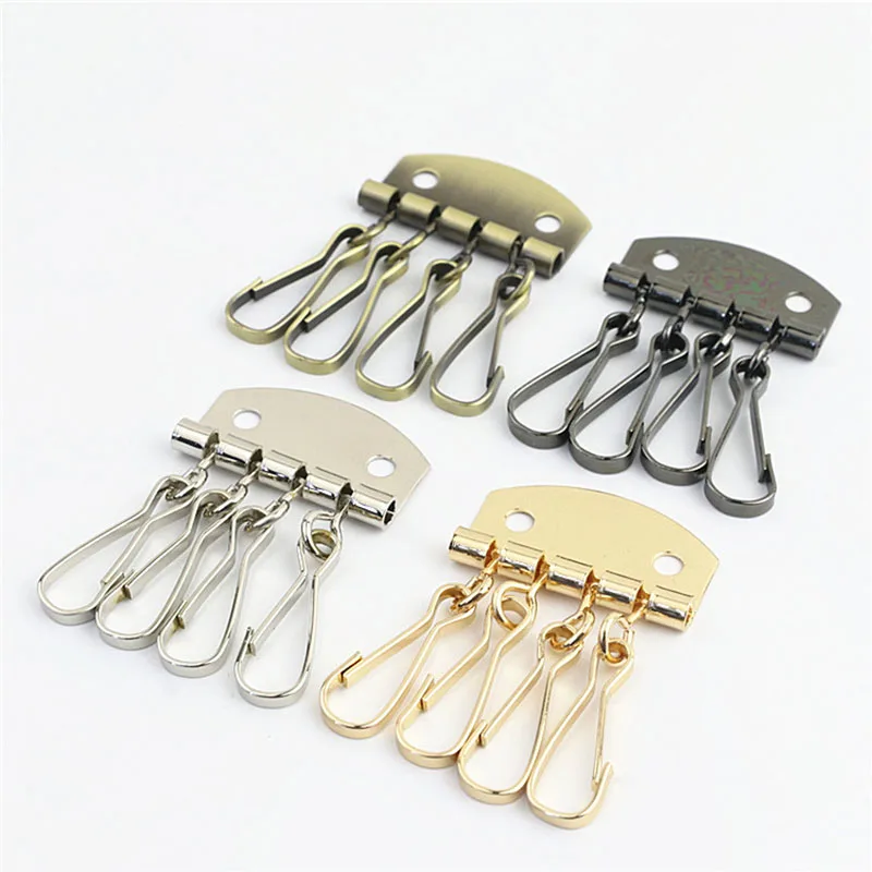 20Pcs 50mm 4 Hooks Metal Key Ring Buckle Holders Bag Wallet Handmade Leather Keychain Hook DIY Hardware Sewing Accessories