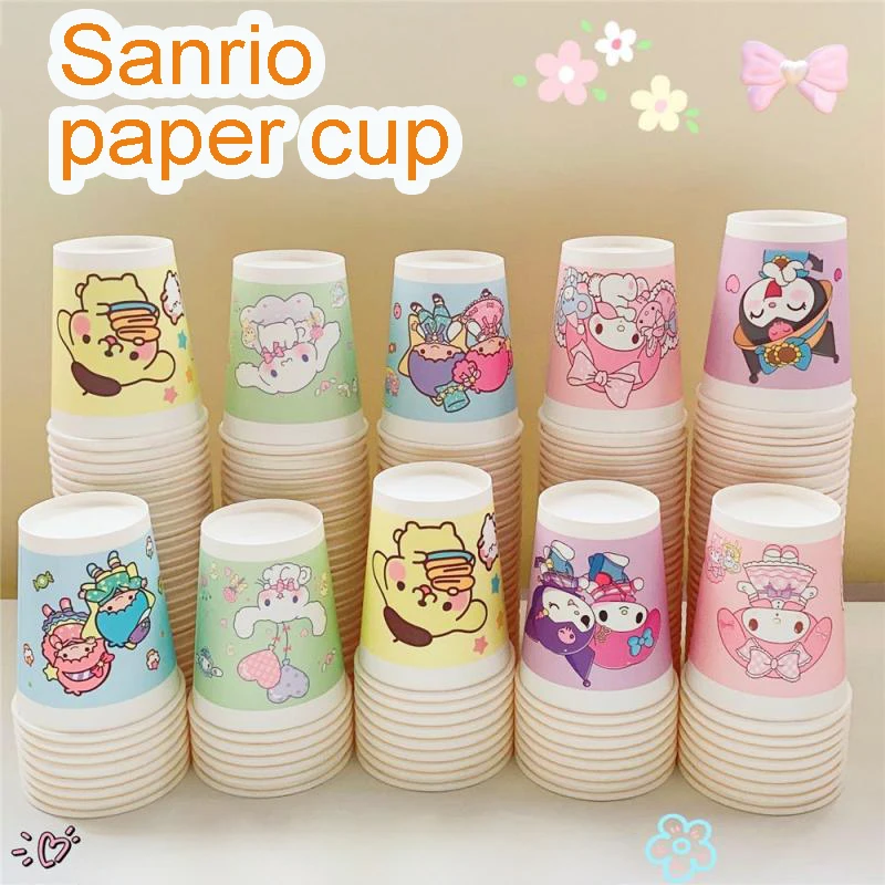 

50Pcs Disposable Sanrio Paper Cups Kawaii Kuromi Cute Cinnamoroll Anime Holiday Party Home Commercial Thickened Drinking Cups