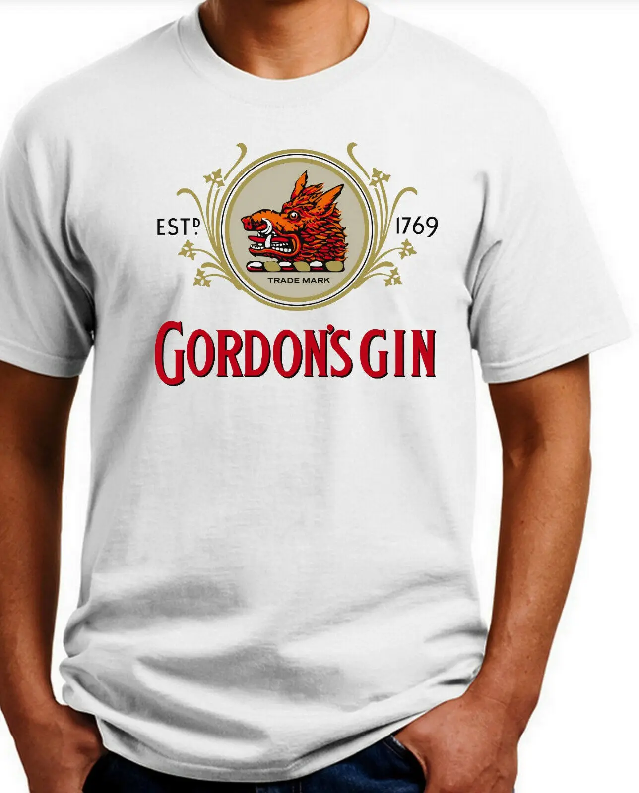 T-Shirt Con Logo Gordons Dry Gin. Logo Vintage Cotone Pesante S-3X Spedizione Gratuita Usa Maniche Lunghe O Corte