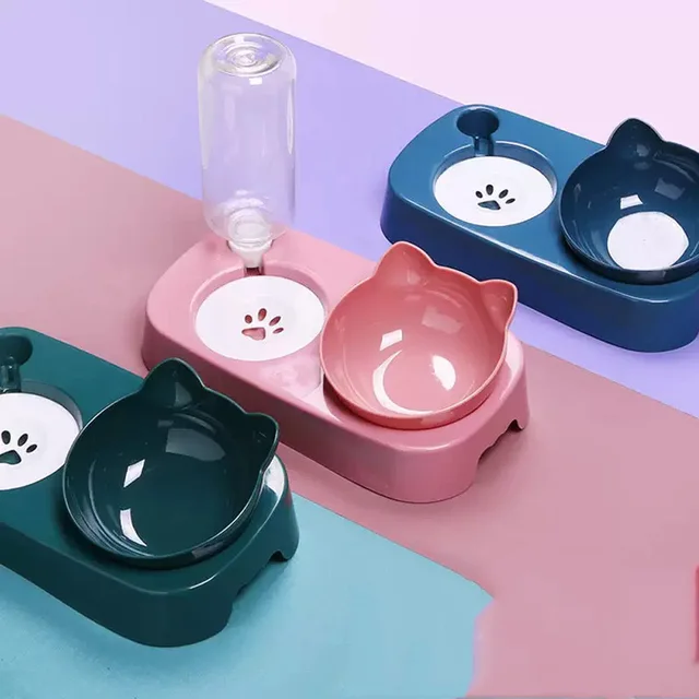 1 piece - Cat Bowl Double Bowl Dog Bowl Automatic Drinking Water for Dogs and Cats Feeding Double Bowl, Suitable for Pets 5