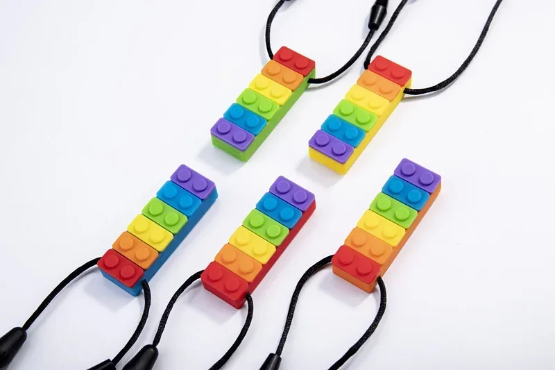 Sensory Chew Necklace Brick Chewy Kids Silicone Biting Pencil Topper Teether Toy Silicone teether for children with autism 1Pc