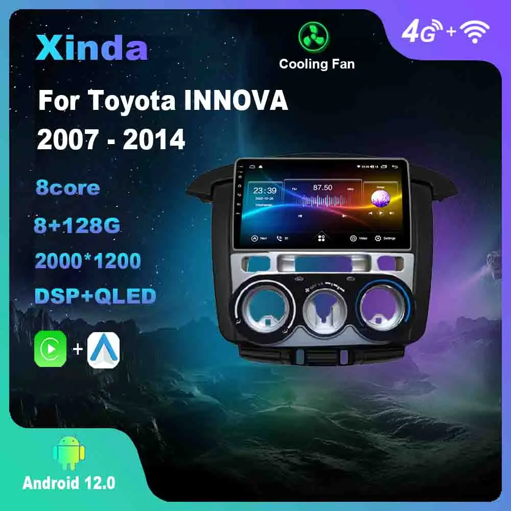 

9 Inch Android 12.0 For Toyota INNOVA 2007 - 2014 Multimedia Player Auto Radio GPS Carplay Bluetooth 4G WiFi DSP Bluetooth