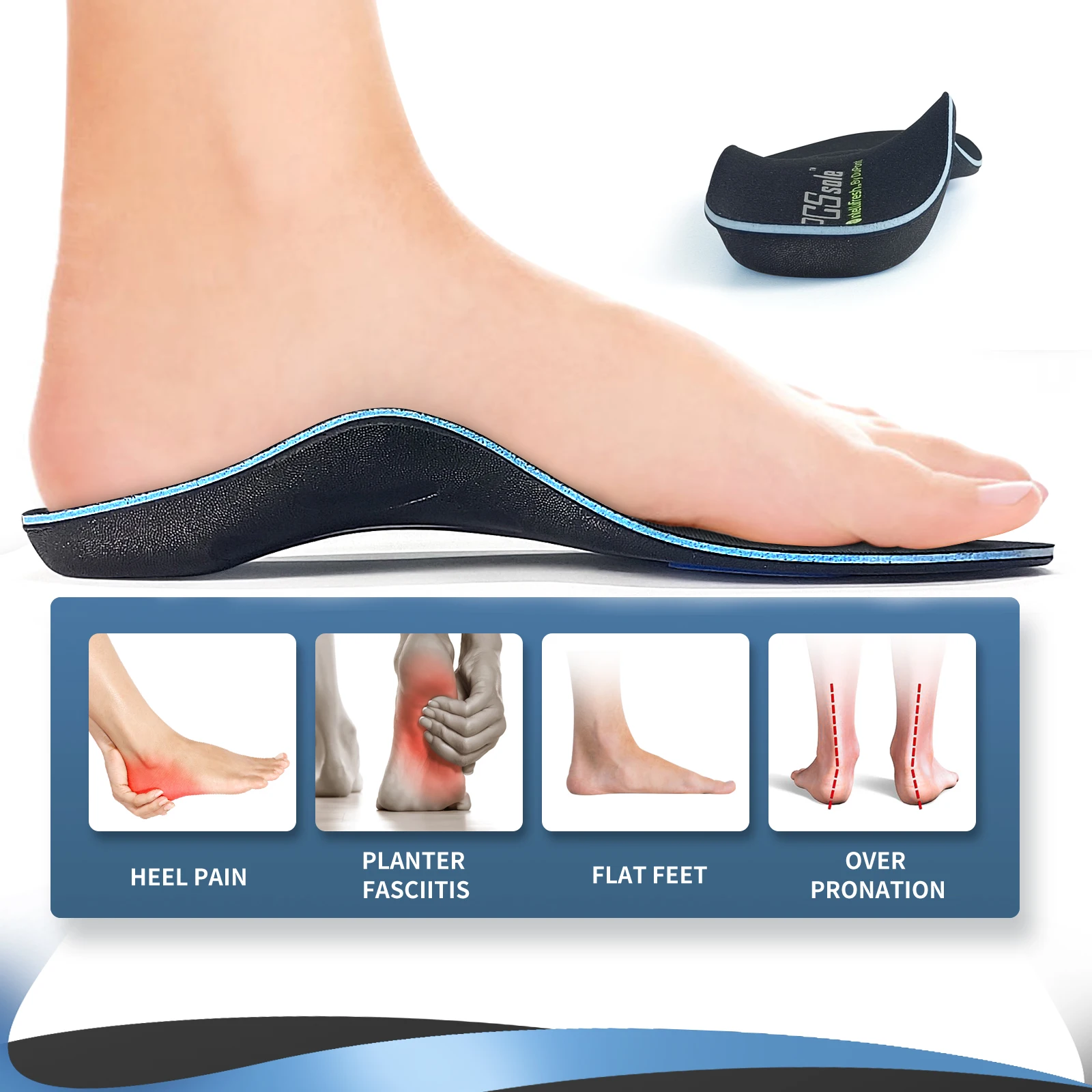 PCSsole Orthopedic Insoles for Flat Foot Arch Support Plantar Fasciitis Feet Medical Insoles for Men/Women Gel Insoles for Shoes