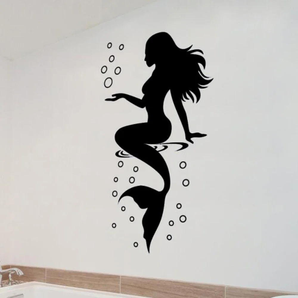 Fashion Mermaid Design Wall Sticker Beautiful Waterproof Decals for Bathroom Toilet Bedroom Decor Home Decoration wall stickers self adhesive wall stickers vinyl stickers vinyl wall stickers self adhesive stickers toilet stickers glow in the dark stickers