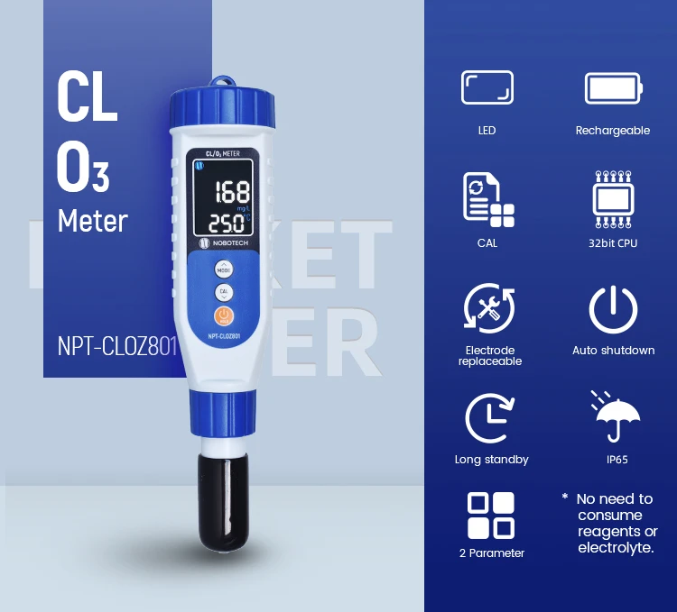 2 in 1 Pen Type Dissolved Ozone Meter 0-20mg/L Portable Residual Chlorine Detect