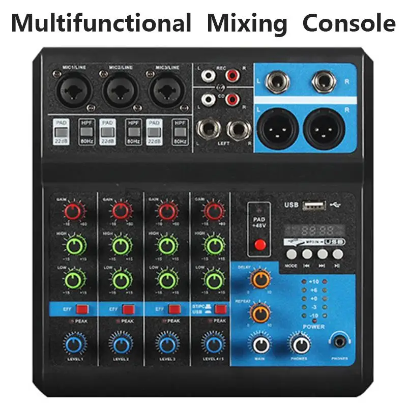 

48V Multifunctional Phantom Audio Mixer Console Bluetooth Professional 5 Channel Compact Mixing Desk System Stage Church Studio