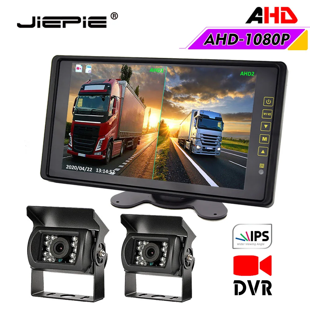 JIEPIE AHD Reversing Rear View Camera Kit 9 inch Split DVR Recorder Monitor with 1080P AHD Rear View Backup Camera for Truck RV, car display,car rear view camera,monitor display