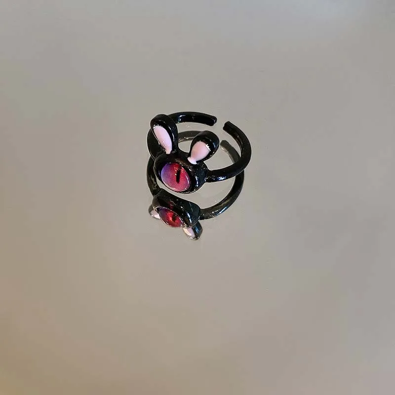 Adjustable Black Cat Ring For Women Punk Style Fashionable Accessory_voghion.com