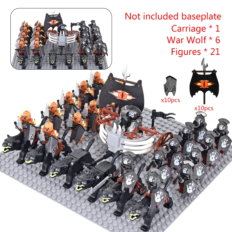 MOC Medieval lotr Figures Black Wolves, Mounted Chariots Legion
