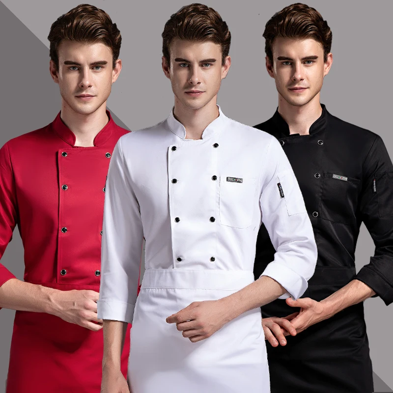 good quality chef overalls long sleeve autumn and winter chef canteen hot pot hotel catering restaurant rear clothes for cook Chef Jacket Men Chef Overalls Long Sleeve Hotel Restaurant Hot Pot Baking Custom Kitchen Back Clothes Waitress Uniform