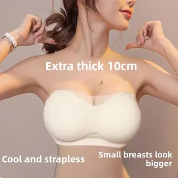 10CM Extra Thick Cooling Seamless Strapless Bra Push Up Tube Top for Small Chest, Anti-Slip Lift, Anti-Sagging Invisible Bra 1