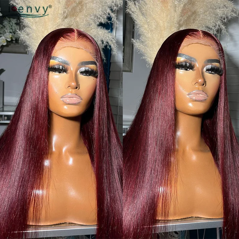 99J 버건디 13X4 레이스 프론탈 가발, 미리 뽑아낸 컬러 핫 레드 스트레이트 레이스 프론트 가발, 13X6 HD 투명 레이스 인모 가발