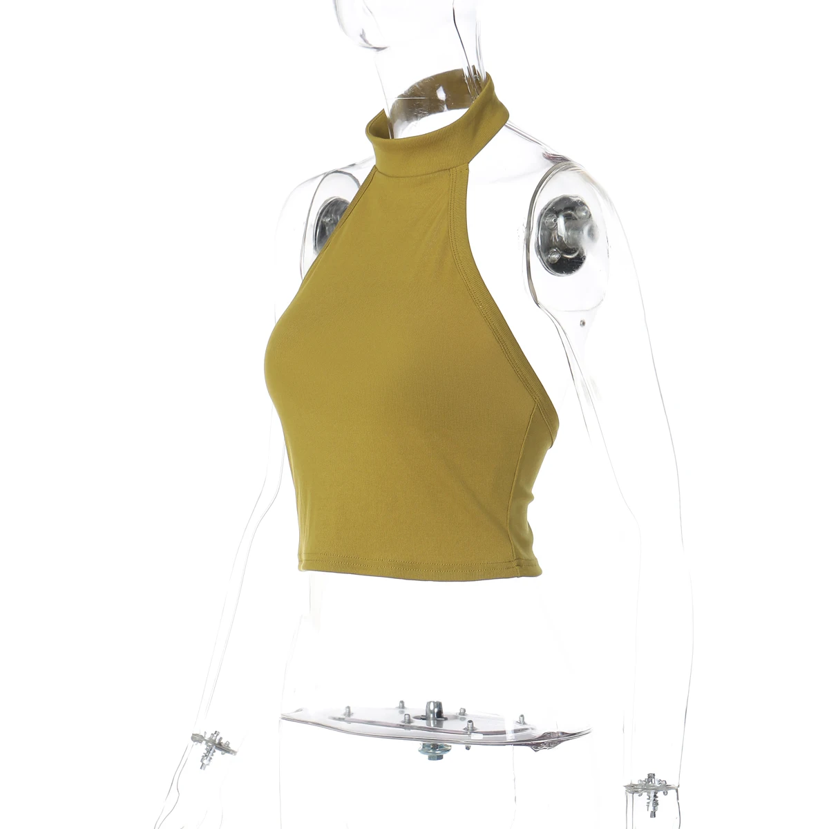 Hugcitar Rollkragen Solide Tasten Backless Sexy Schlank Crop Tank Top Frühling Sommer Neue Mode Kleidung Streetwear Festival Sport – Detail 3