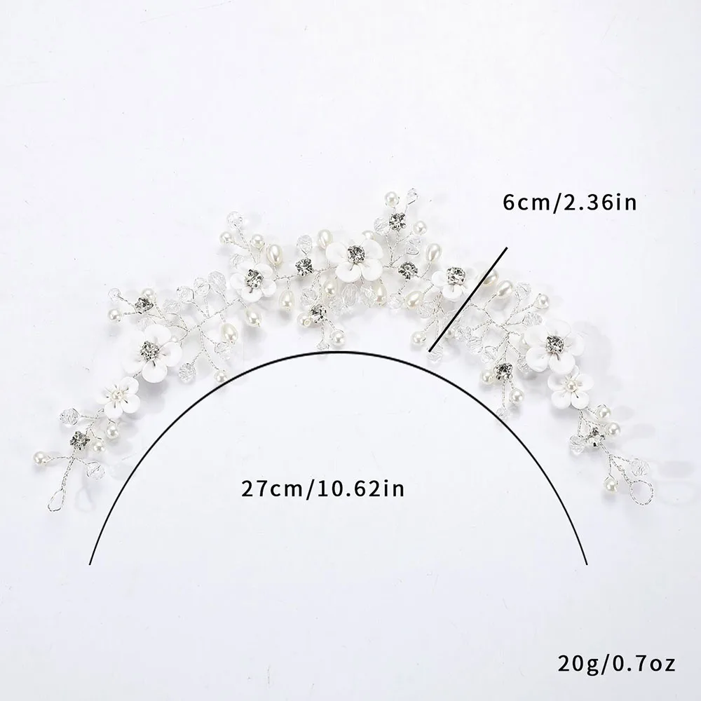 SLBRIDAL 핸드메이드 유선형 라인스톤 크리스탈 진주 세라믹 꽃 브라이덜 헤어밴드 헤어콤 웨딩 헤드드레스 여성 소녀용 주얼리